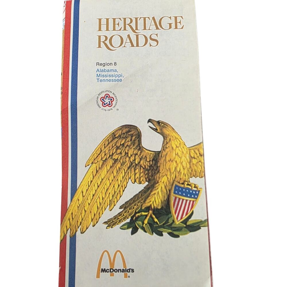 Vintage 1976 McDonalds Heritage Roads Region 8 Map Alabama Mississippi Tennessee